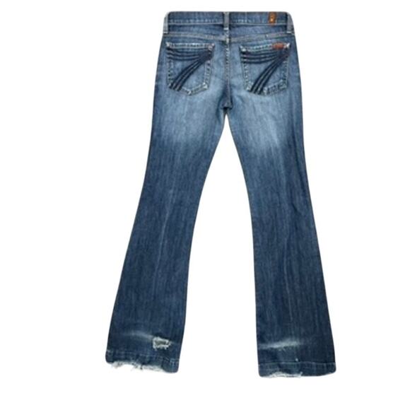 7 For All Mankind Dojo Jeans 27 Medium Blue wash Whiskering Frayed - Picture 2 of 9